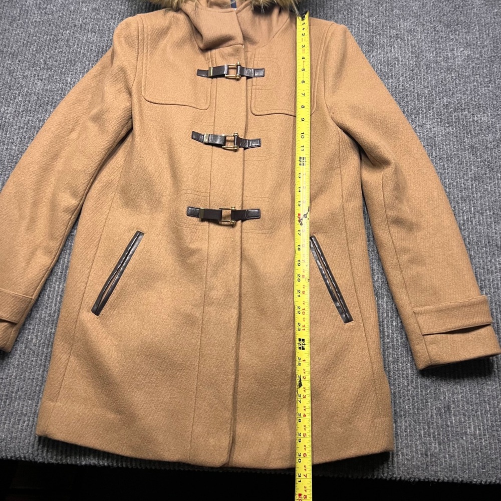 Cole Haan Signature Womens Camel Wool Blend Faux Fur Hood Toggle Coat Duffel 6 M - Picture 5 of 9